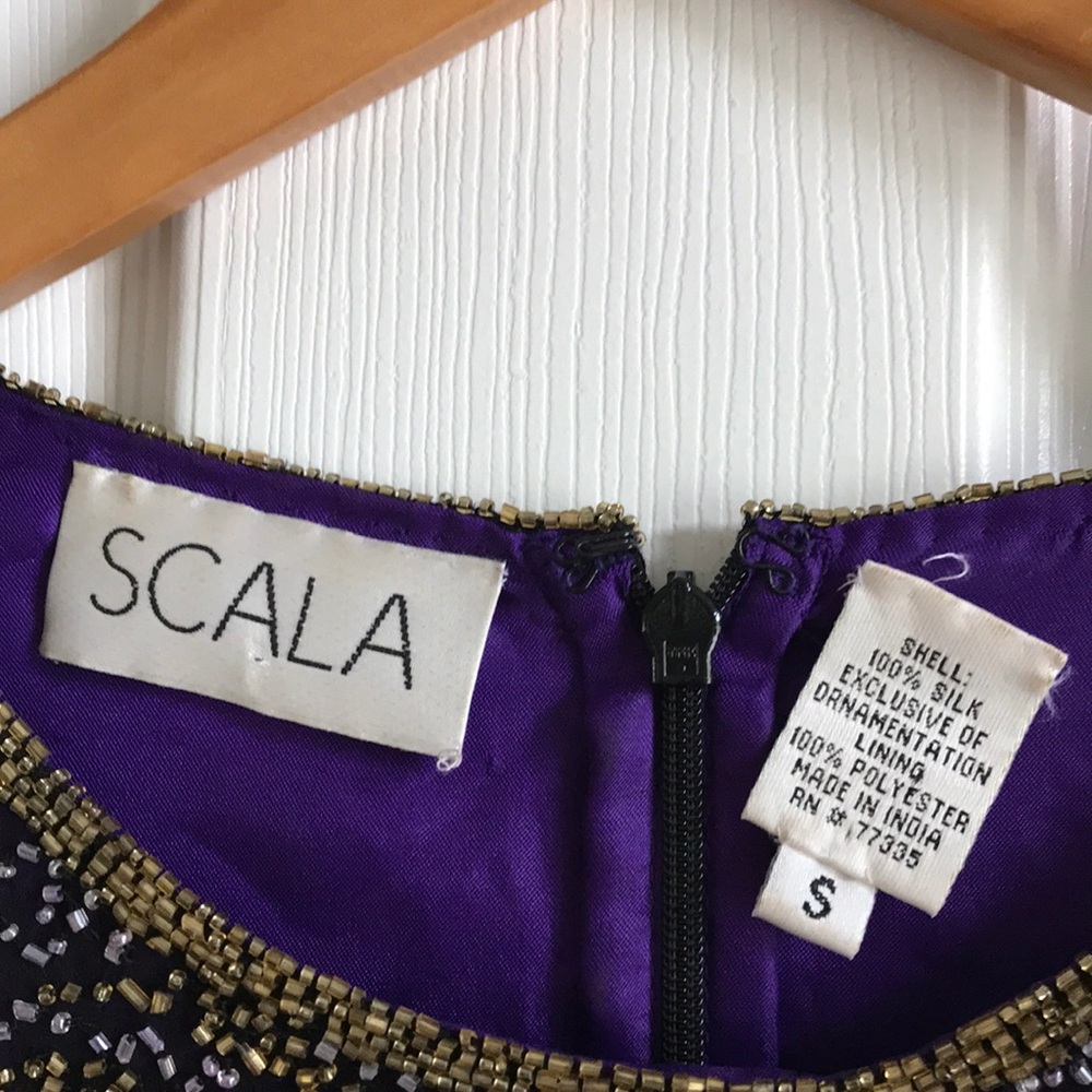 SCALA Silk beaded Top / purple‎ & gold / SZ S - Picture 2 of 8